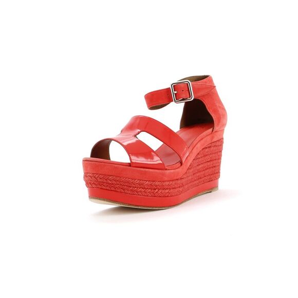 Hermes Women's Elda Wedge Espadrilles Suede Red - Picture 1 of 5